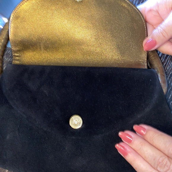 Carlos Falchi Black Suede Gold Interior Evening Bag NWOT - Picture 8 of 8